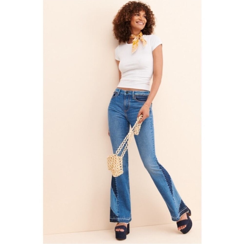 Free People x Driftwood Farrah Gizelle Patchwork Flare Jeans Blue Women's 27